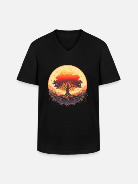 Træ af livscyklus for fødsel og vækst - Klassisk herre T-shirt med V-udskæring - sort
