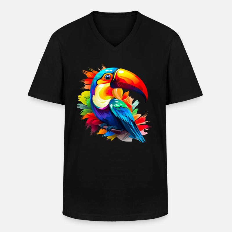 farbenfroher Tukan - Männer-T-Shirt mit V-Ausschnitt - Schwarz