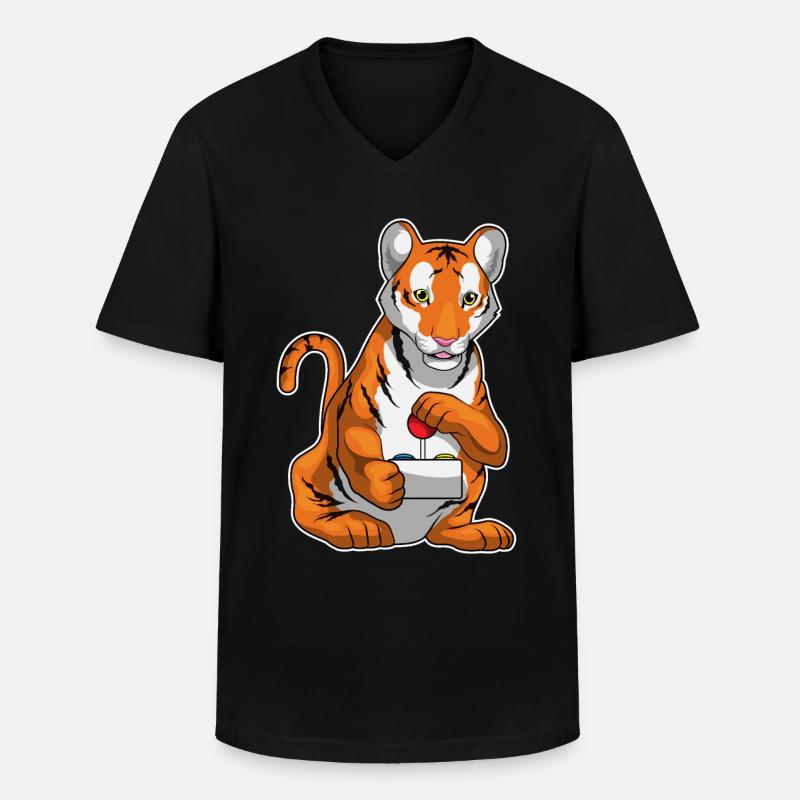 Tiger Gamer Controller - Männer-T-Shirt mit V-Ausschnitt - Schwarz