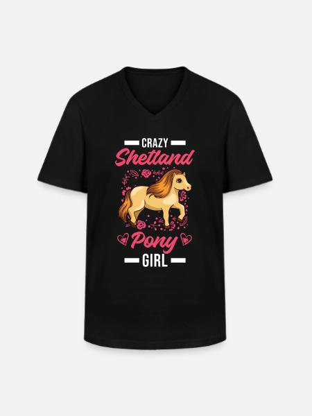 Poney Shetland folle - T-shirt col V Homme - noir