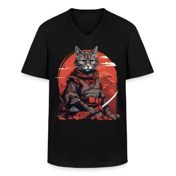 Samurai Katze Japan - Männer-T-Shirt mit V-Ausschnitt - Schwarz - Vorne - AI Model Male 178 dark (178cm)