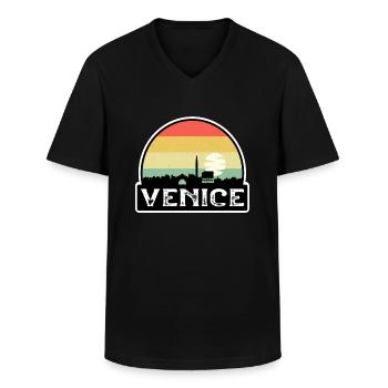 Venice Italy Flag Skyline Travel Souvenir - Men's V-Neck T-Shirt - black - Front - AI Model Male 178 dark (178cm)
