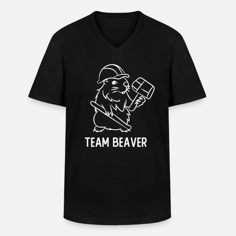 Team Beaver - Männer-T-Shirt mit V-Ausschnitt - Schwarz