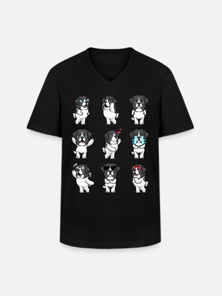 Landseer Dog Kawaii Emoticon - Men's V-Neck T-Shirt - black