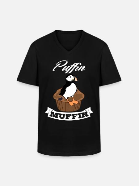 Puffin on muffin puffin - Men's V-Neck T-Shirt - black