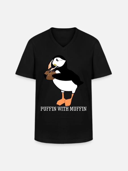 Puffin with muffin puffins - Men's V-Neck T-Shirt - black