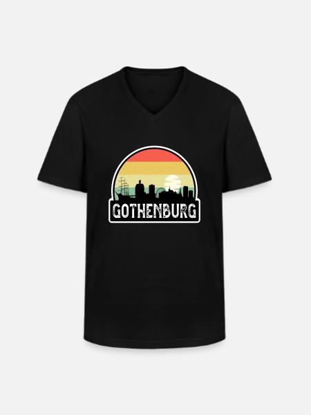 Göteborg Sverige Flagga Skyline Travel Souvenir - T-shirt med V-ringning herr - svart
