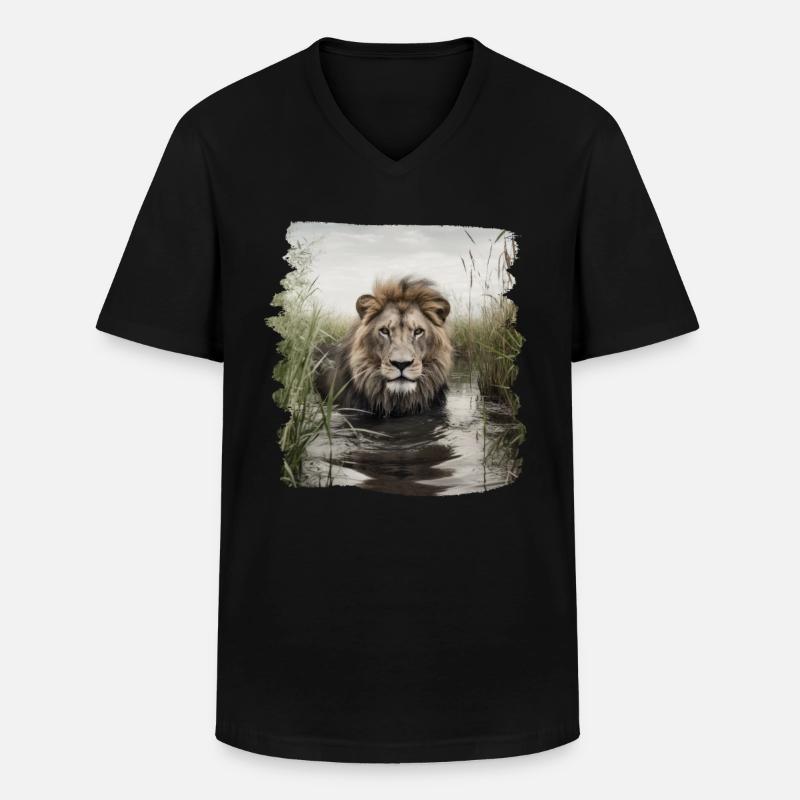 Löwen realistic Löwe - Männer-T-Shirt mit V-Ausschnitt - Schwarz