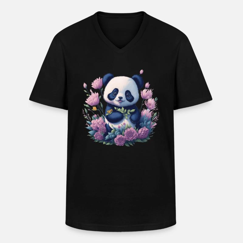 Panda - Männer-T-Shirt mit V-Ausschnitt - Schwarz