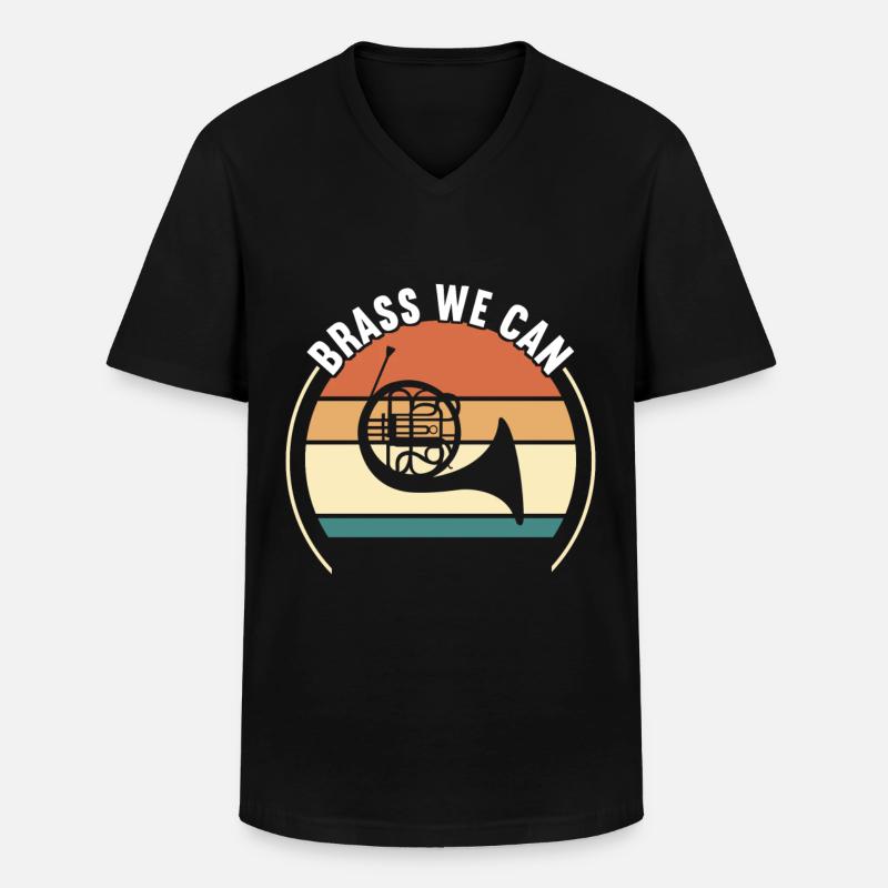 Horn Blechblasinstrument - Männer-T-Shirt mit V-Ausschnitt - Schwarz