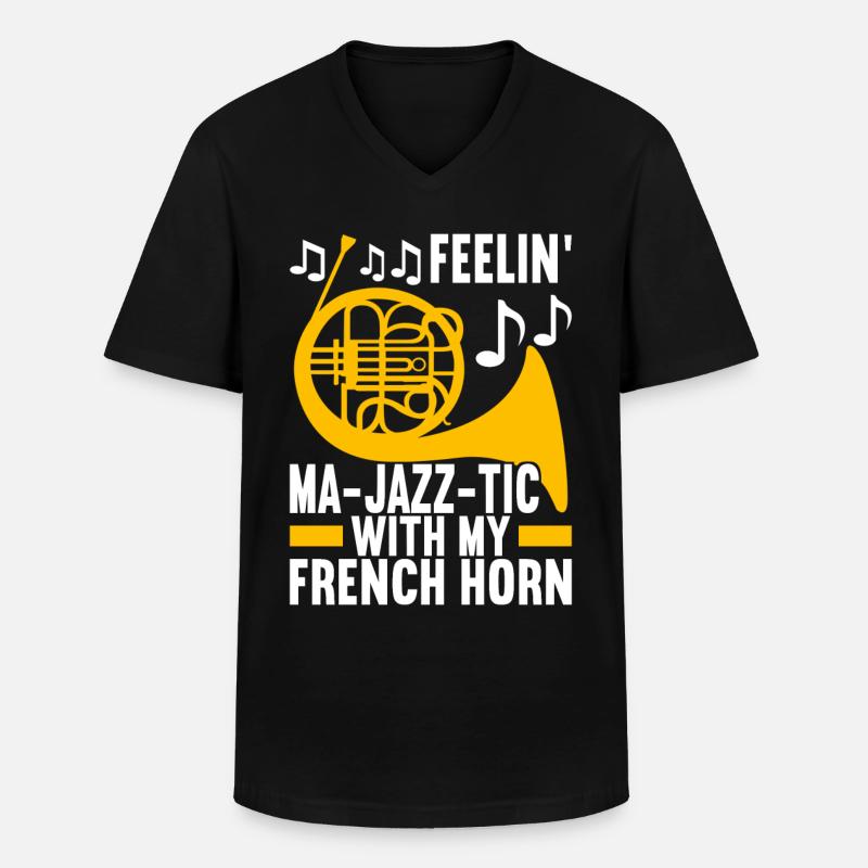 Horn Blechblasinstrument - Männer-T-Shirt mit V-Ausschnitt - Schwarz
