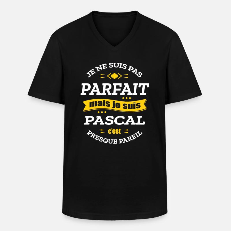 PASCAL PARFAIT - PRENOM PASCAL - T-shirt col V Homme - noir