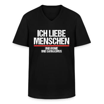 Ich liebe Menschen und Ironie und Sarkasmus - Männer-T-Shirt mit V-Ausschnitt - Schwarz - Vorne - AI Model Male 178 dark (178cm)