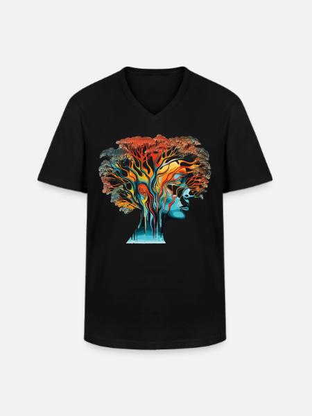Optical Illusion Head-Tree - Men's V-Neck T-Shirt - black