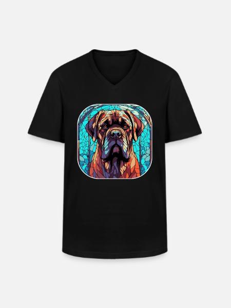 Farverig engelsk mastiff hunderace akvarel glas - Klassisk herre T-shirt med V-udskæring - sort
