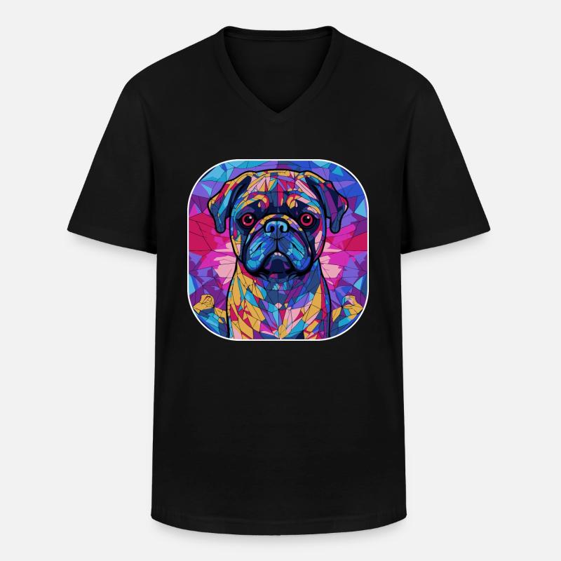 Bunte Mops-Hunderasse Aquarell-Glasmalerei - Männer-T-Shirt mit V-Ausschnitt - Schwarz