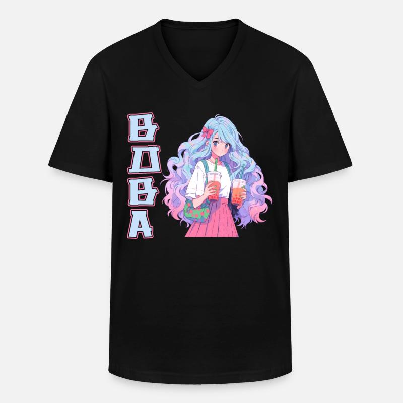 Anime and Boba Bubble Tea - Männer-T-Shirt mit V-Ausschnitt - Schwarz