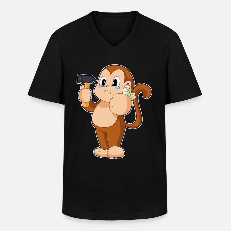 Affe Handwerker Hammer - Männer-T-Shirt mit V-Ausschnitt - Schwarz