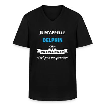Je m'appelle excellence Delphin - T-shirt col V Homme - noir - Devant - AI Model Male 178 dark (178cm)