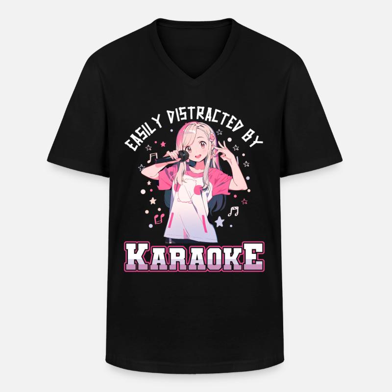 Easily distracted by Karaoke - Männer-T-Shirt mit V-Ausschnitt - Schwarz