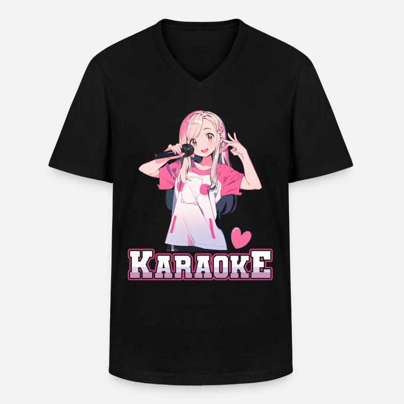 Mädchen Manga Anime Karaoke - Männer-T-Shirt mit V-Ausschnitt - Schwarz