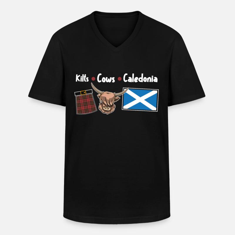 Kilts Cows Caledonia - Männer-T-Shirt mit V-Ausschnitt - Schwarz