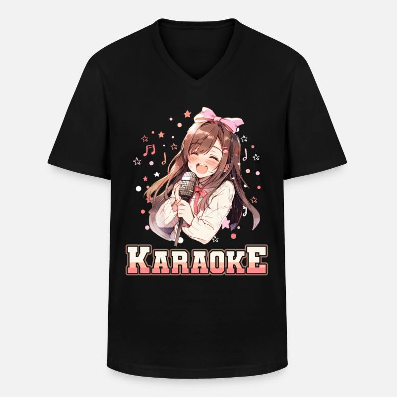 Mädchen Manga Anime Karaoke - Männer-T-Shirt mit V-Ausschnitt - Schwarz