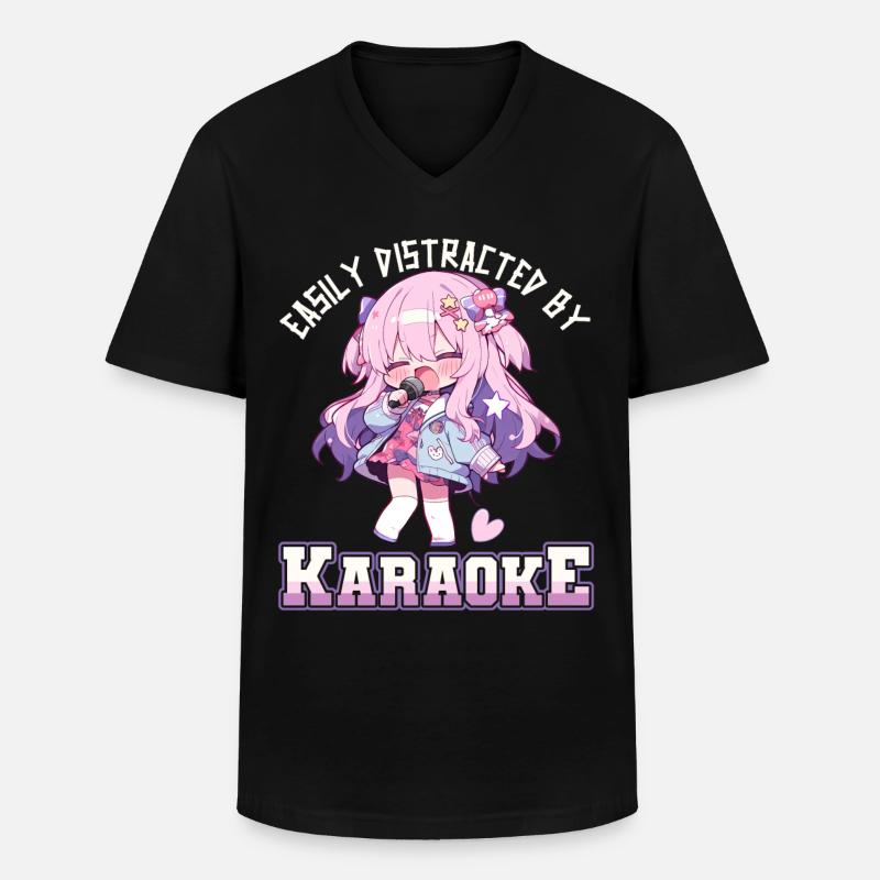 Easily distracted by Karaoke - Männer-T-Shirt mit V-Ausschnitt - Schwarz
