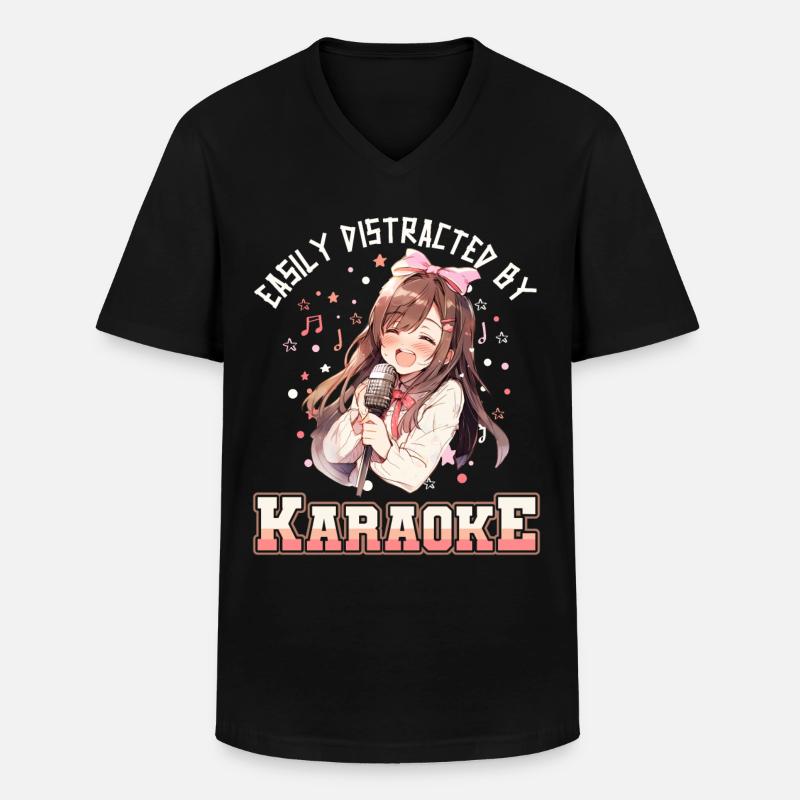 Easily distracted by Karaoke - Männer-T-Shirt mit V-Ausschnitt - Schwarz