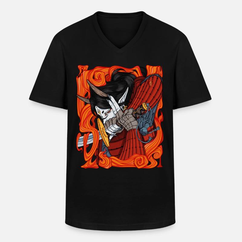Samurai-Dämonenkrieger - Männer-T-Shirt mit V-Ausschnitt - Schwarz