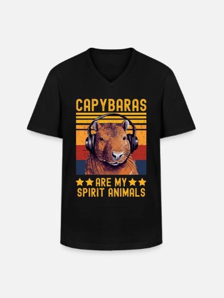 Capybara with headphones retro - Men's V-Neck T-Shirt - black