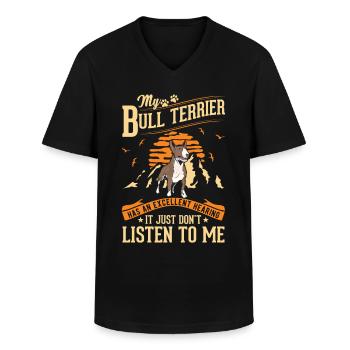 Bull Terrier ouïe Miniature Bull Terrier - T-shirt col V Homme - noir - Devant - AI Model Male 178 dark (178cm)