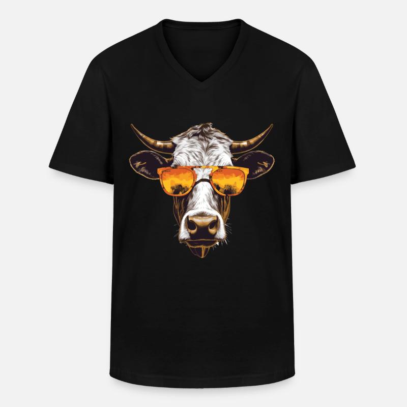 Kuh mit Sonnenbrille - Männer-T-Shirt mit V-Ausschnitt - Schwarz