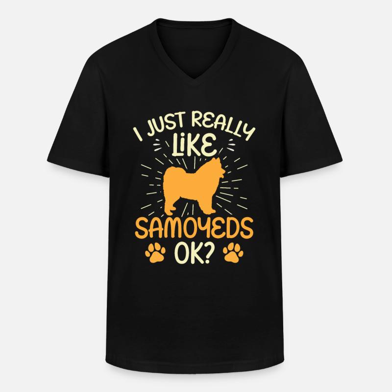 Ich mag einfach Samojede Samojedenspitz - Männer-T-Shirt mit V-Ausschnitt - Schwarz