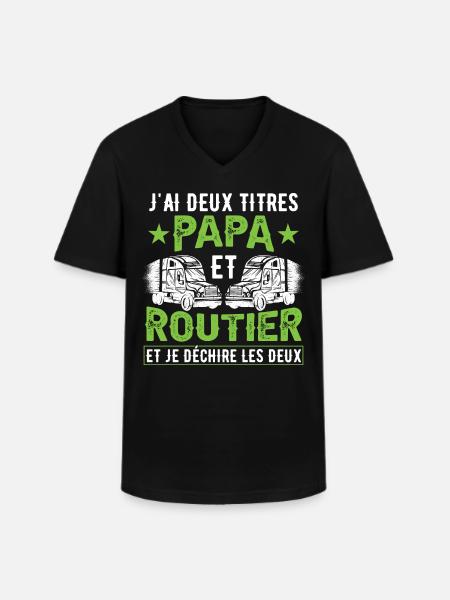 Papa Et Routier - T-shirt col V Homme - noir