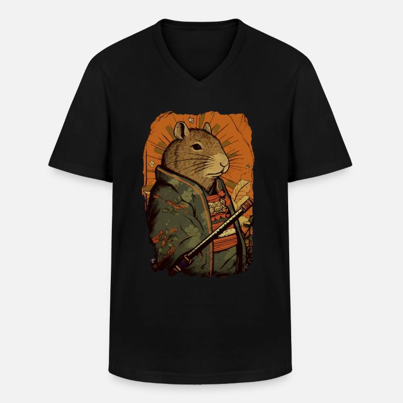 Capybara Samurai Wasserschwein - Männer-T-Shirt mit V-Ausschnitt - Schwarz