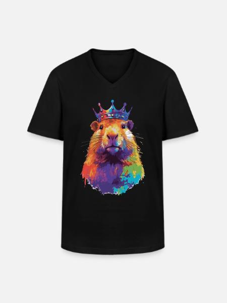 Capybara avec capybara couronne - T-shirt col V Homme - noir