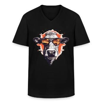 Kuh mit Sonnenbrille - Männer-T-Shirt mit V-Ausschnitt - Schwarz - Vorne - AI Model Male 178 dark (178cm)
