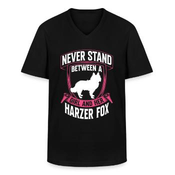 Girl and her Harz Fox Old German Herding Dog - Men's V-Neck T-Shirt - black - Front - AI Model Male 178 dark (178cm)