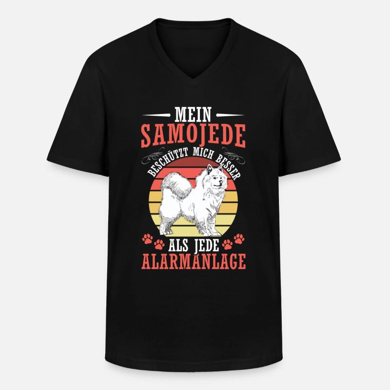 Samojede beschützt mich Samojedenspitz - Männer-T-Shirt mit V-Ausschnitt - Schwarz