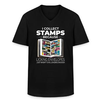 Stamp Collecting Collector Philatelist Philately - Men's V-Neck T-Shirt - black - Front - AI Model Male 178 dark (178cm)