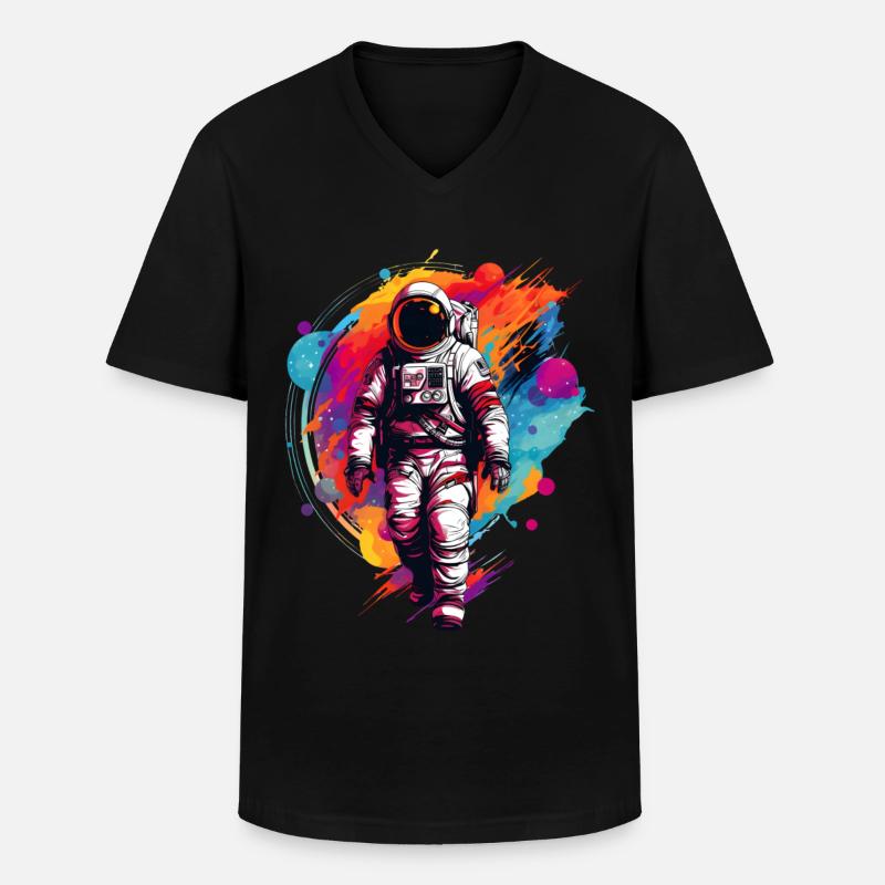 Bunter Astronaut - Männer-T-Shirt mit V-Ausschnitt - Schwarz