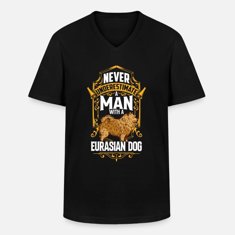 Mann mit Eurasier Eurasian Spitz - Männer-T-Shirt mit V-Ausschnitt - Schwarz