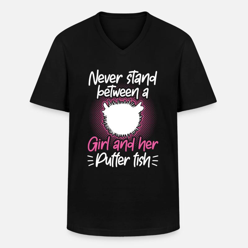 Mädchen und ihr Kugelfisch Aquaristik - Männer-T-Shirt mit V-Ausschnitt - Schwarz