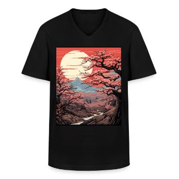 Japanese Cherry Blossom Tree Art Print Sakura - Männer-T-Shirt mit V-Ausschnitt - Schwarz - Vorne - AI Model Male 178 dark (178cm)