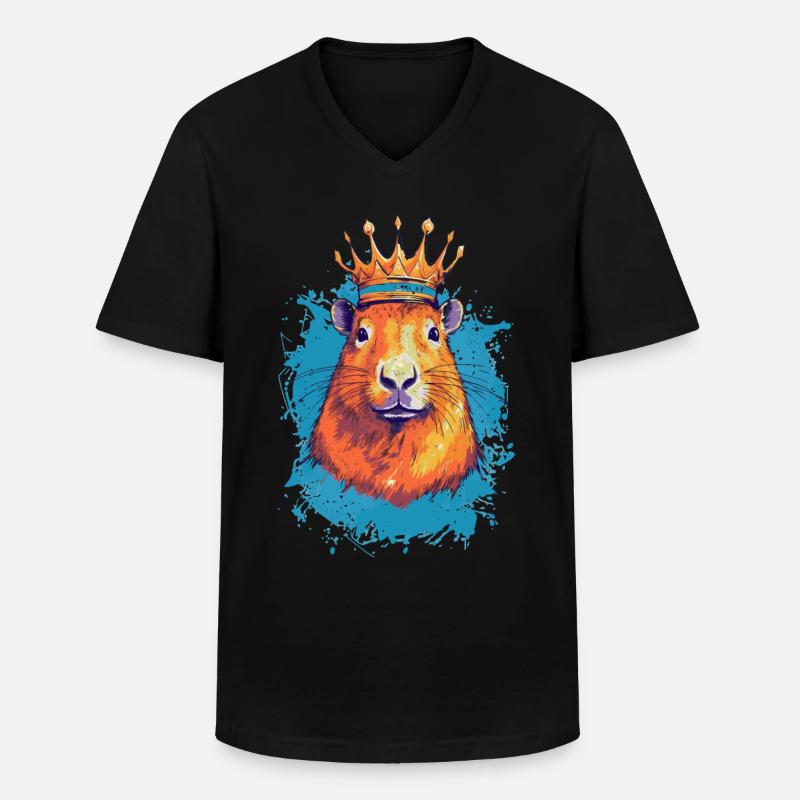 Capybara with crown capybara - Men's V-Neck T-Shirt - black