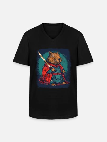 Capybara Samurai Capybara - Men's V-Neck T-Shirt - black