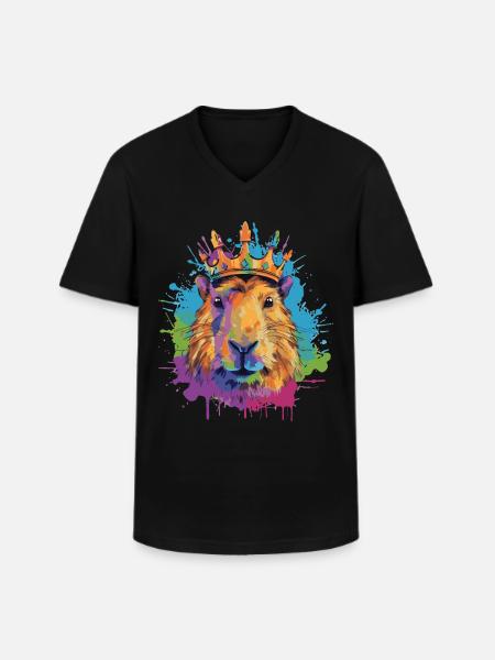 Capybara avec couronne capybara - T-shirt col V Homme - noir
