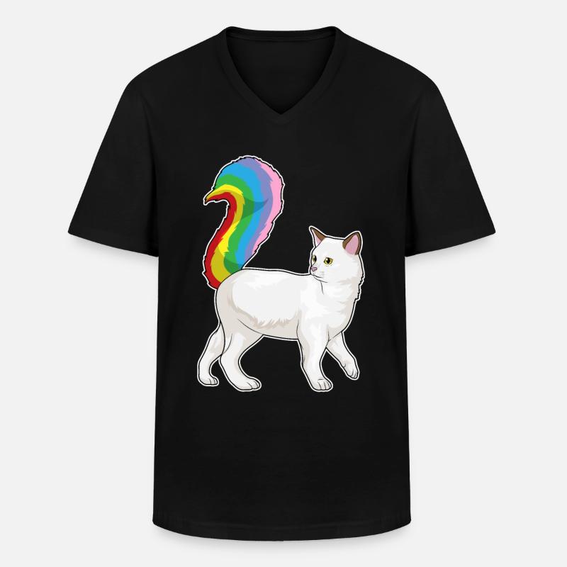 Katze Regenbogen - Männer-T-Shirt mit V-Ausschnitt - Schwarz