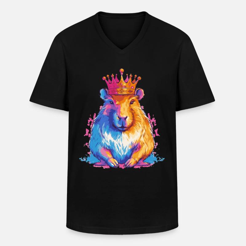 Capybara with crown capybara - Men's V-Neck T-Shirt - black